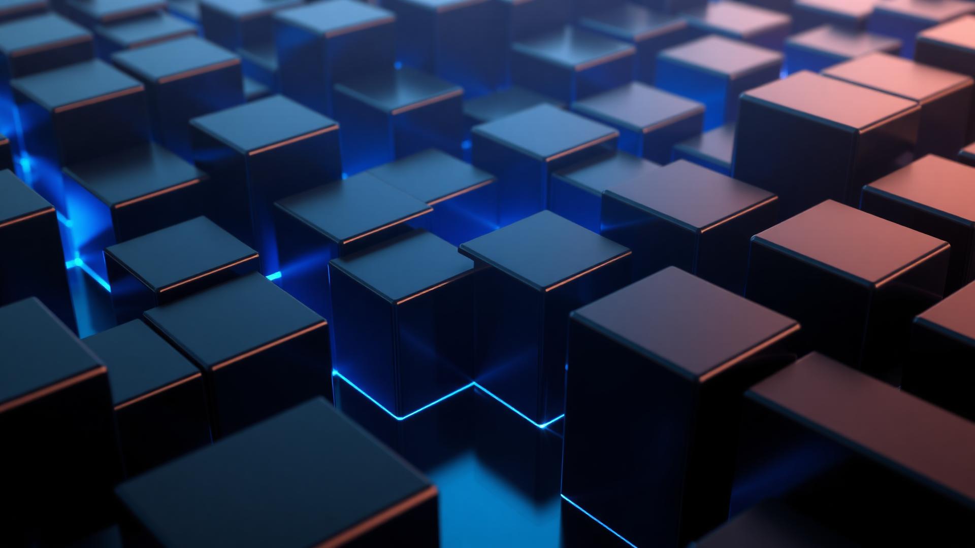 Abstract 3D cubes with glowing blue edges